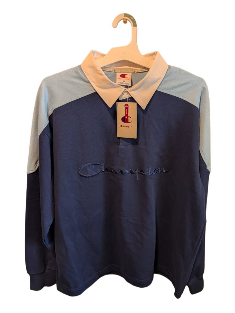 Champion Men's Classic Long Sleeve Rugby Polo Shirt Blue Depths ( Medium )